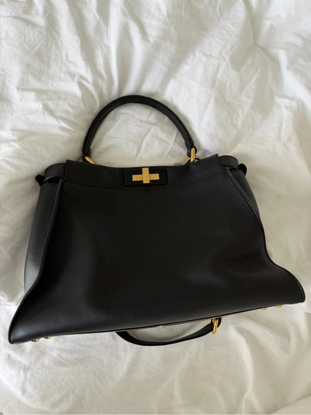 Fendi Black Leather Satchel with Gold Hardware